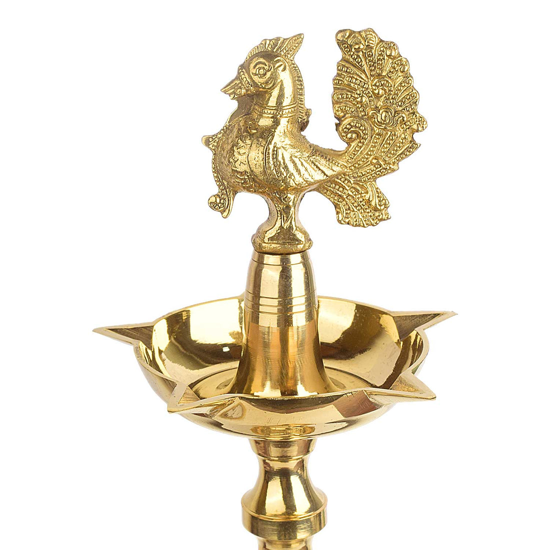 14 Inch Embossed Peacock Kerala Stand – 1 Step Brass Deepam