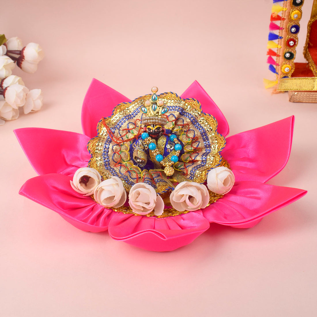 10.8 Inch Graceful Satin Lotus Design Pooja Mat