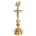 14 Inch Embossed Peacock Kerala Stand – 1 Step Brass Deepam