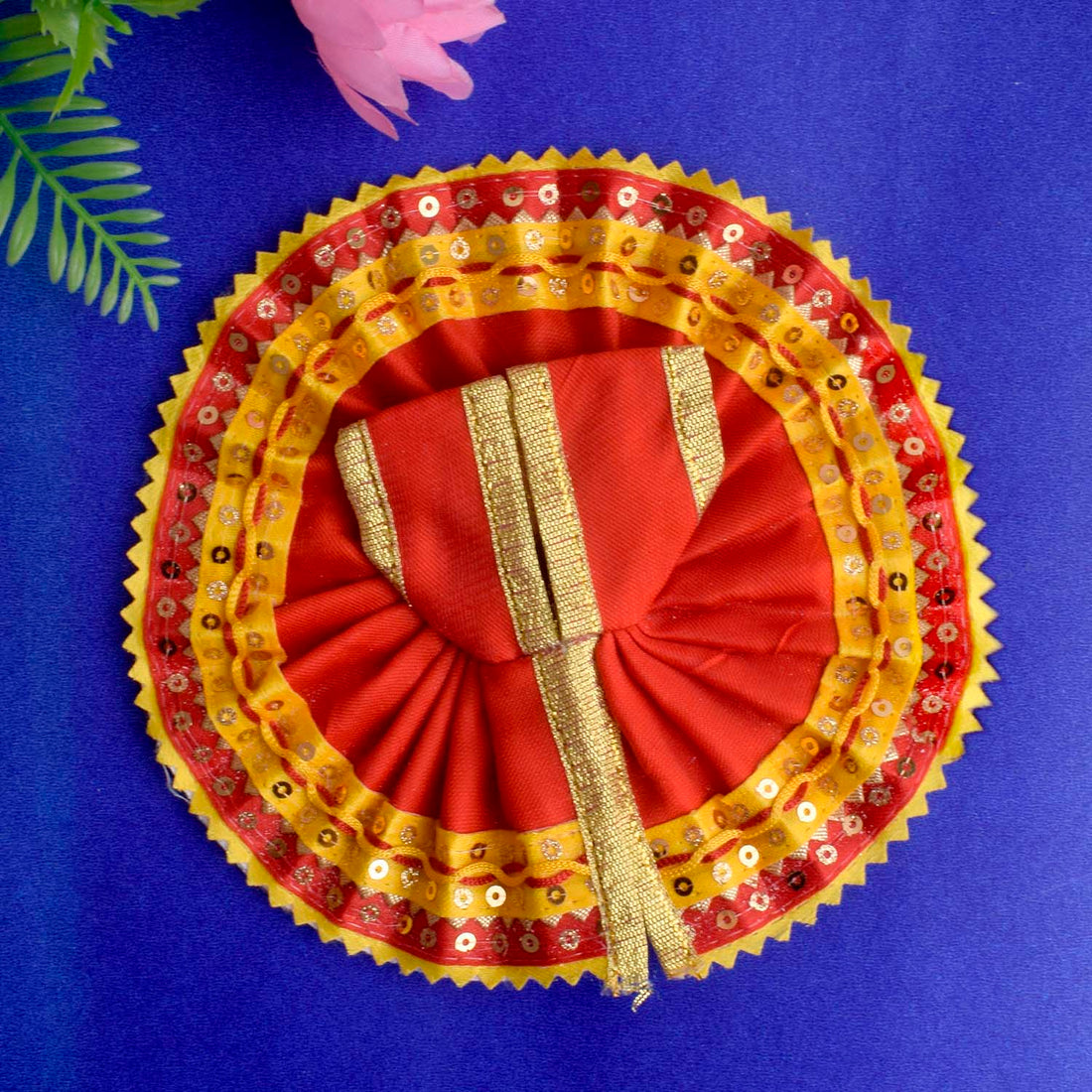 Radiant Yellow-Red Laddu Gopal Dress with Sequin Border