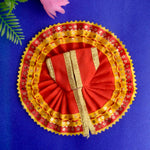 Radiant Yellow-Red Laddu Gopal Dress with Sequin Border