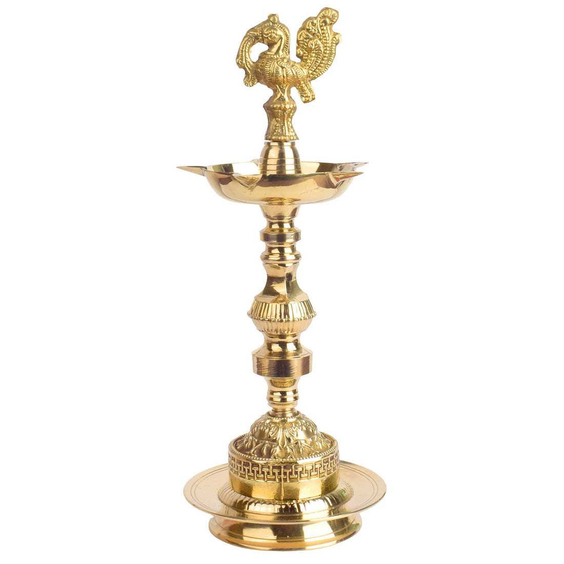 11 Inch 1 Step Embossed Peacock Kerala Stand Diya