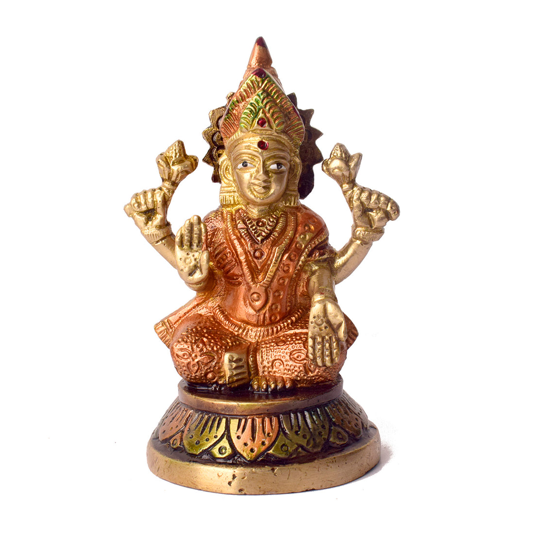 4.5 Inch Handcrafted Brass Lakshmi Ganesha Idol