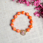 Orange Round Pearl Bracelet with Jai Guruji Swaroop Handmade Bracelets for Men and Women
