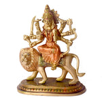 8.6 Inch Handcrafted Brass Sherawali Mata Idol