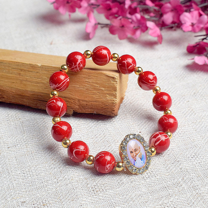 Maroon Round Pearl Bracelet with Jai Guruji Swaroop Handmade Bracelets for Men and Women