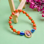 Orange Evil Eye Beads Bracelet with Jai Guruji Swaroop Handmade Bracelets for Men and Women