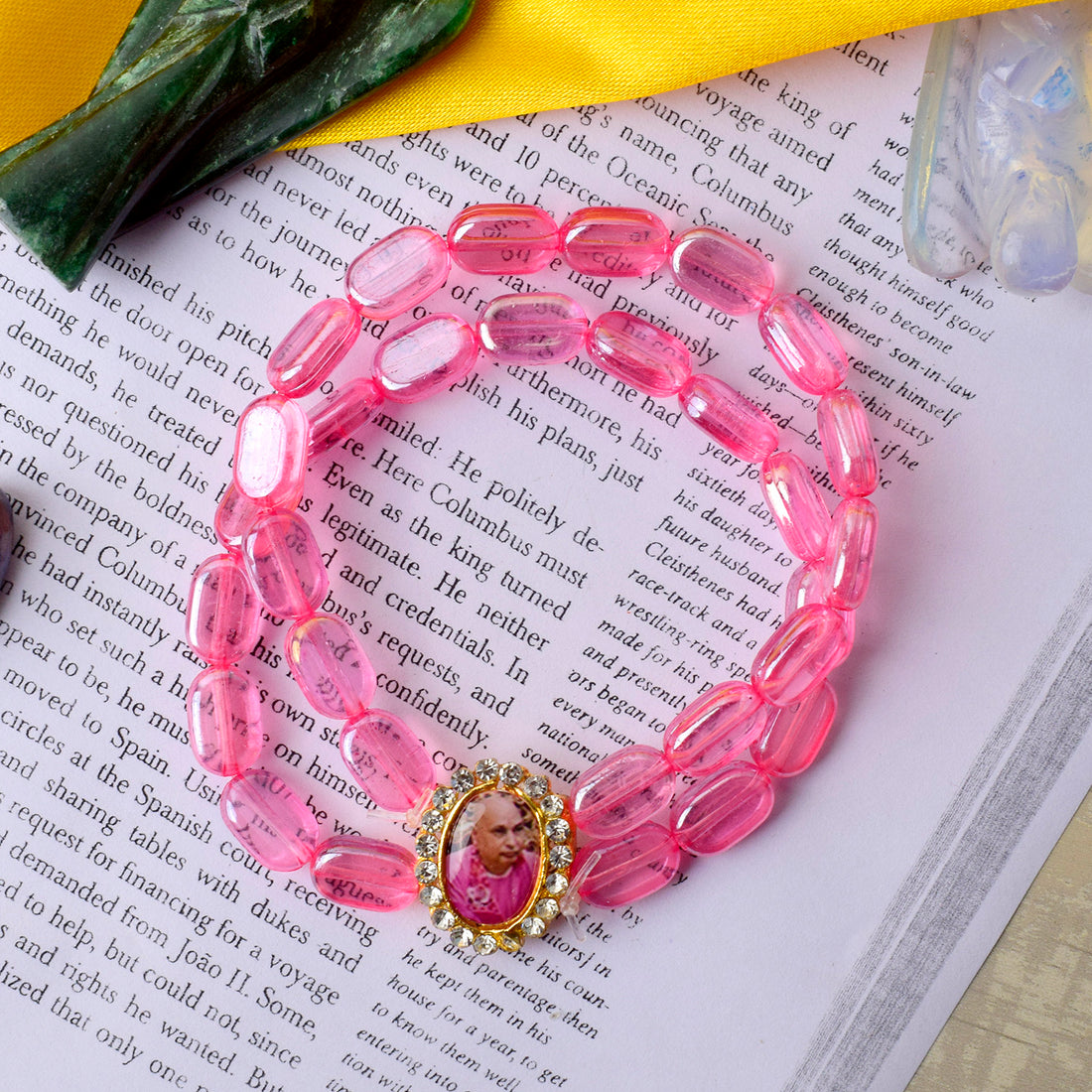 Guruji Divine Light Pink Oval Bead Bracelet