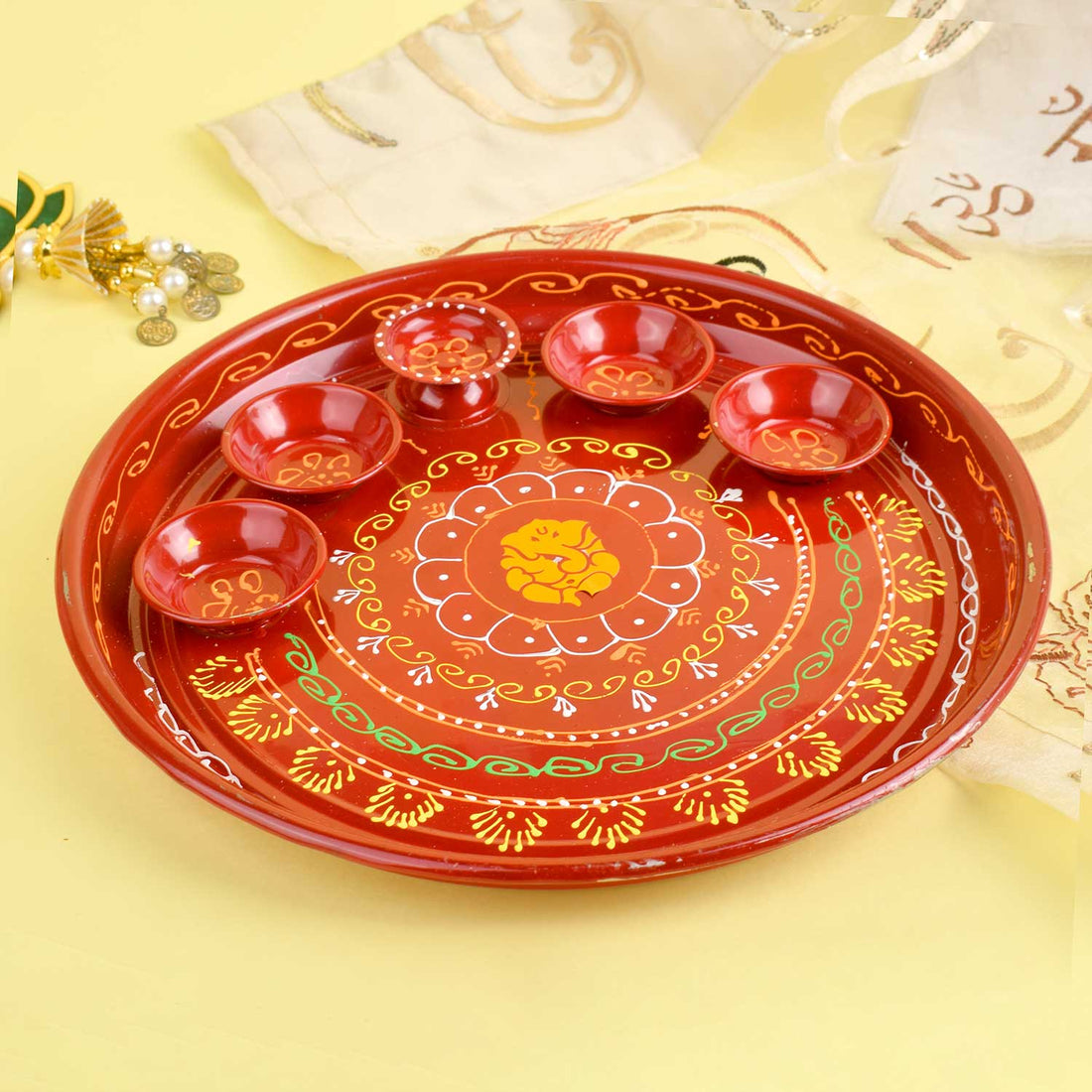 10 Inch Stainless Steel Aarti Thali Set (Ganpati Design)