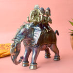 8 Inch Brass Lord Ganesh Sitting On A Elephant Riding With Riddhi And Siddhi