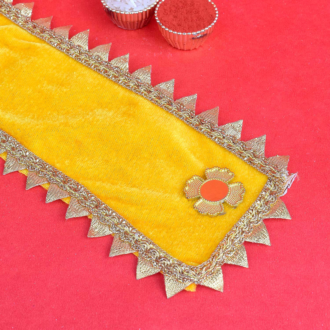 Premium Yellow Velvet Ganpati Patka with Gold Trim 15 Inch