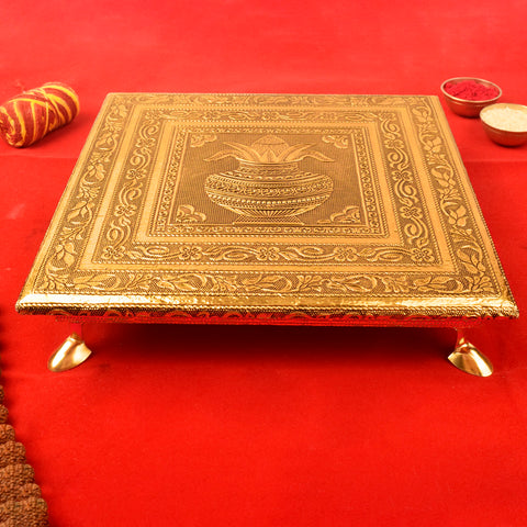 Wooden Kalash Chowki with Meenakari Design 8 Inch