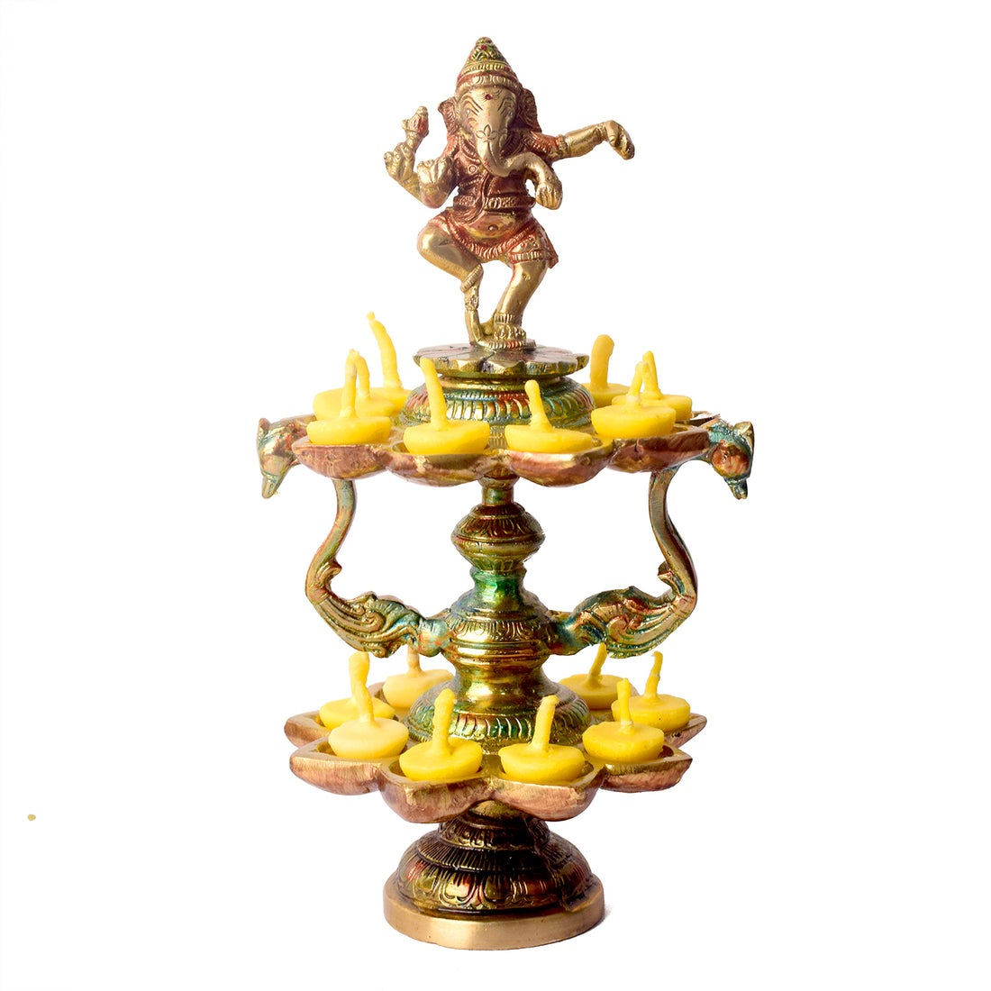 Handcrafted Brass 21 Wick Ganesha Diya – 2 Step Aarti Lamp