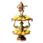 Handcrafted Brass 21 Wick Ganesha Diya – 2 Step Aarti Lamp