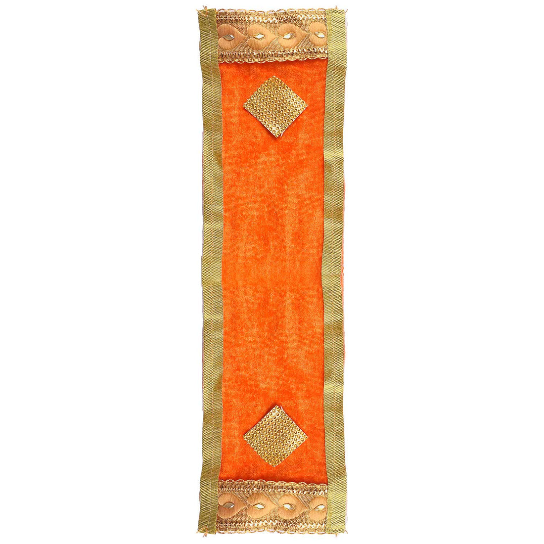 Designer Deity Orange Velvet Ganpati Idol Patka