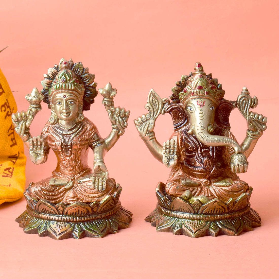 4.7 Inch Handcrafted Lakshmi Ganesha Idol in Brass