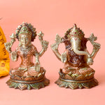 4.7 Inch Handcrafted Lakshmi Ganesha Idol in Brass