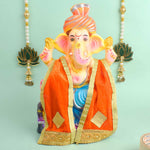 Designer Deity Orange Velvet Ganpati Idol Patka