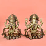 7 Inch Divine Handcrafted Brass Lakshmi Ganesha Idol