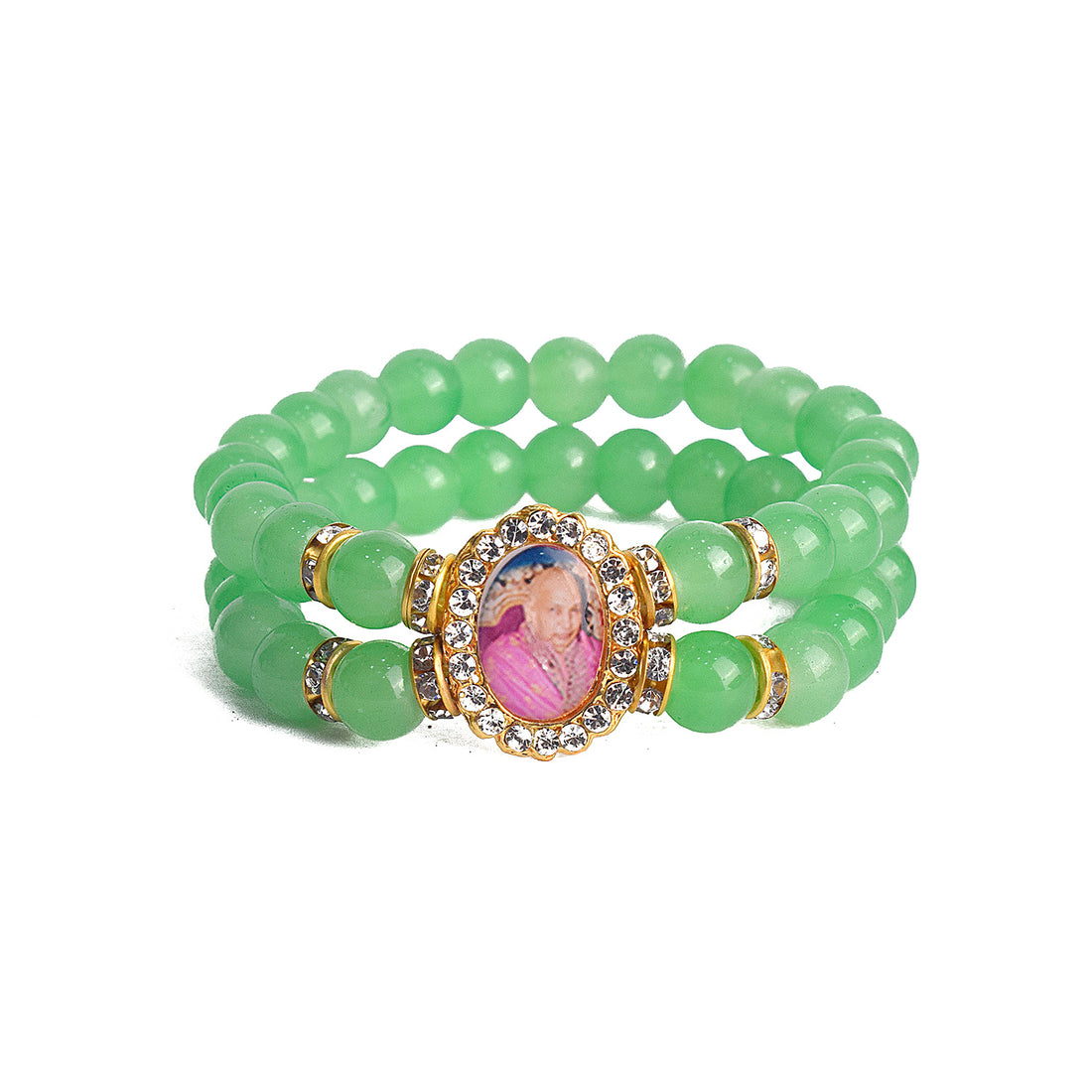 Light Green Stone Bracelet with Jai Guruji Swaroop