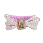 Blush Orchid with White Pearl Four Layer Guruji Swaroop Bracelet