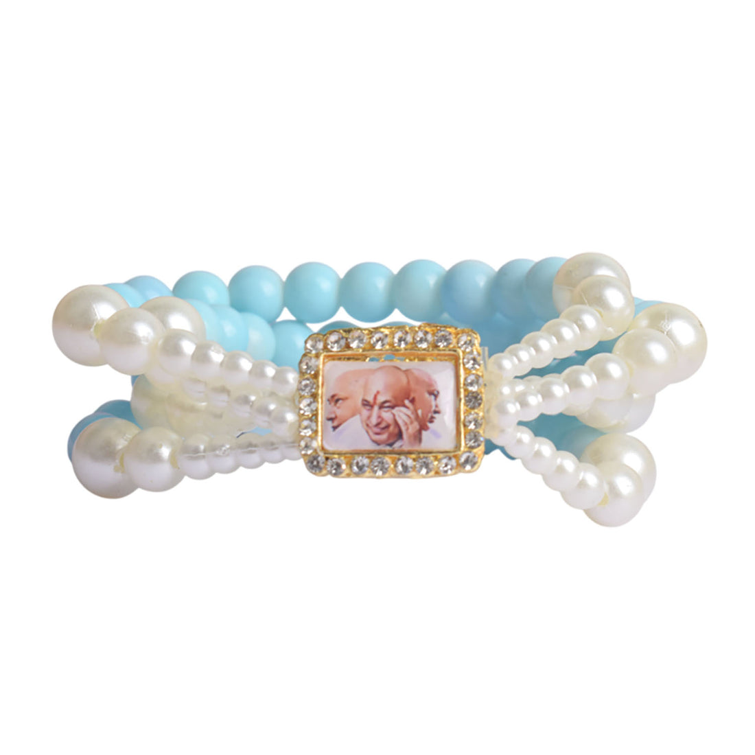 Baby Blue & White Pearl Four Layer Guruji Swaroop Bracelet