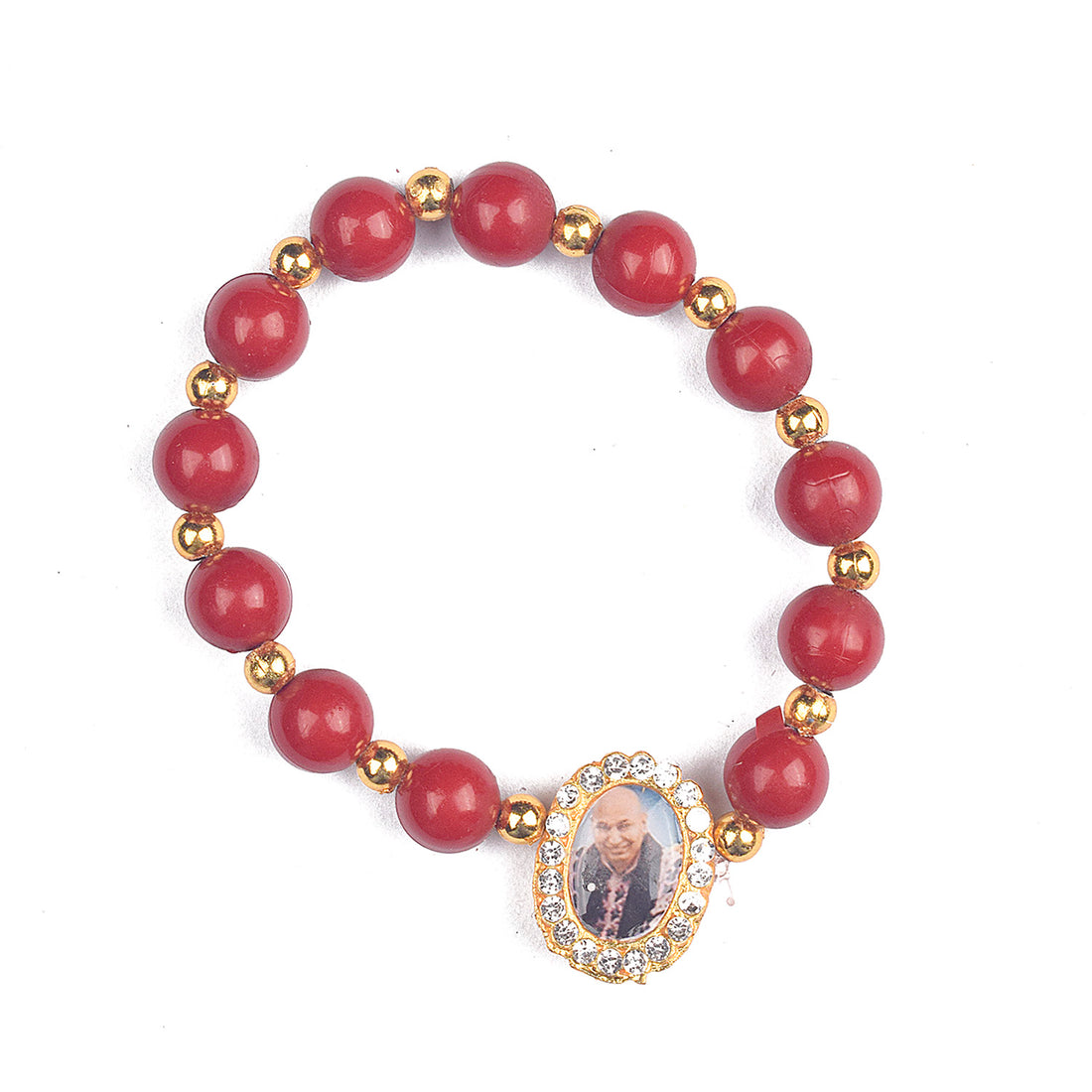 Red Beads Bracelet with Jai Guruji Swaroop