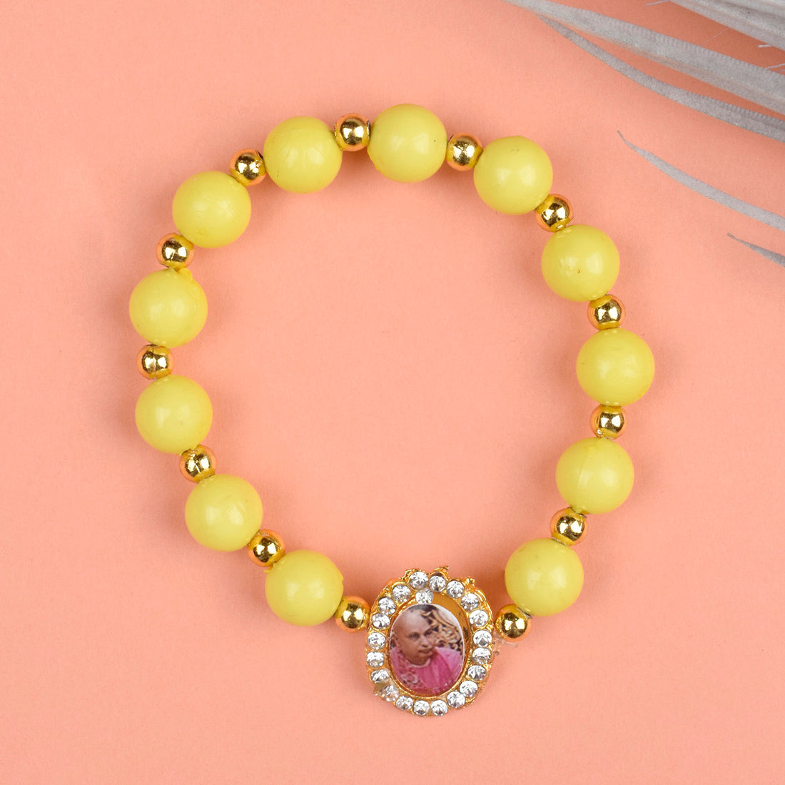Yellow Bead Bracelet with Jai Guruji Swaroop