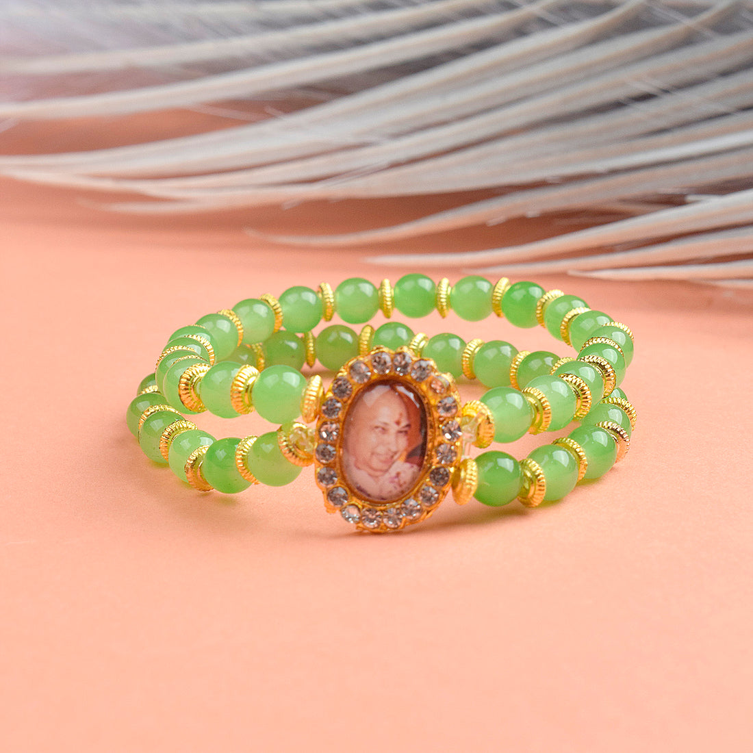 Green Sea Stone Bracelet with Jai Guruji Swaroop