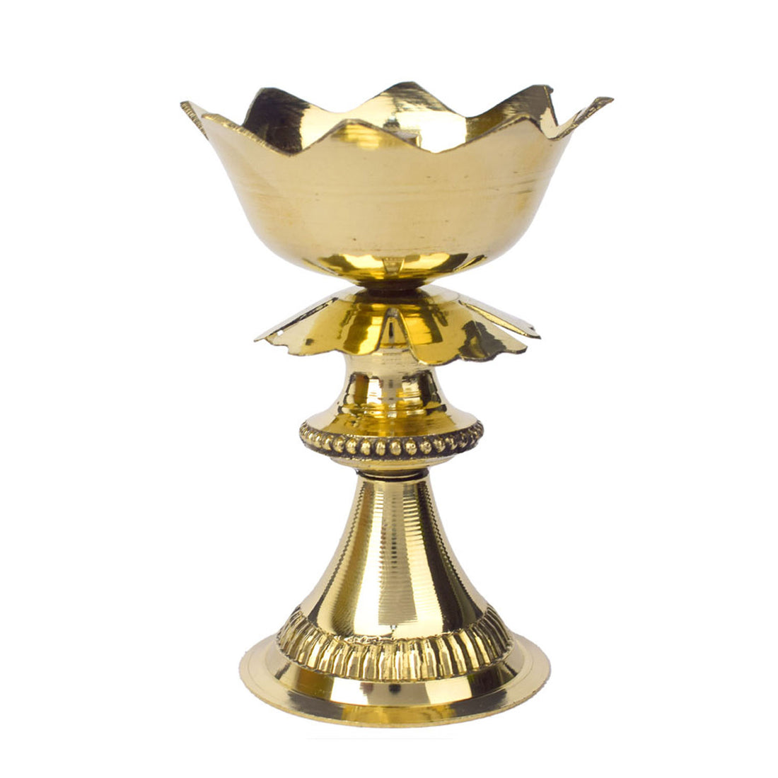 3.5 Inch Kamal Stand Brass Diya – Antique Brass Oil Lamp