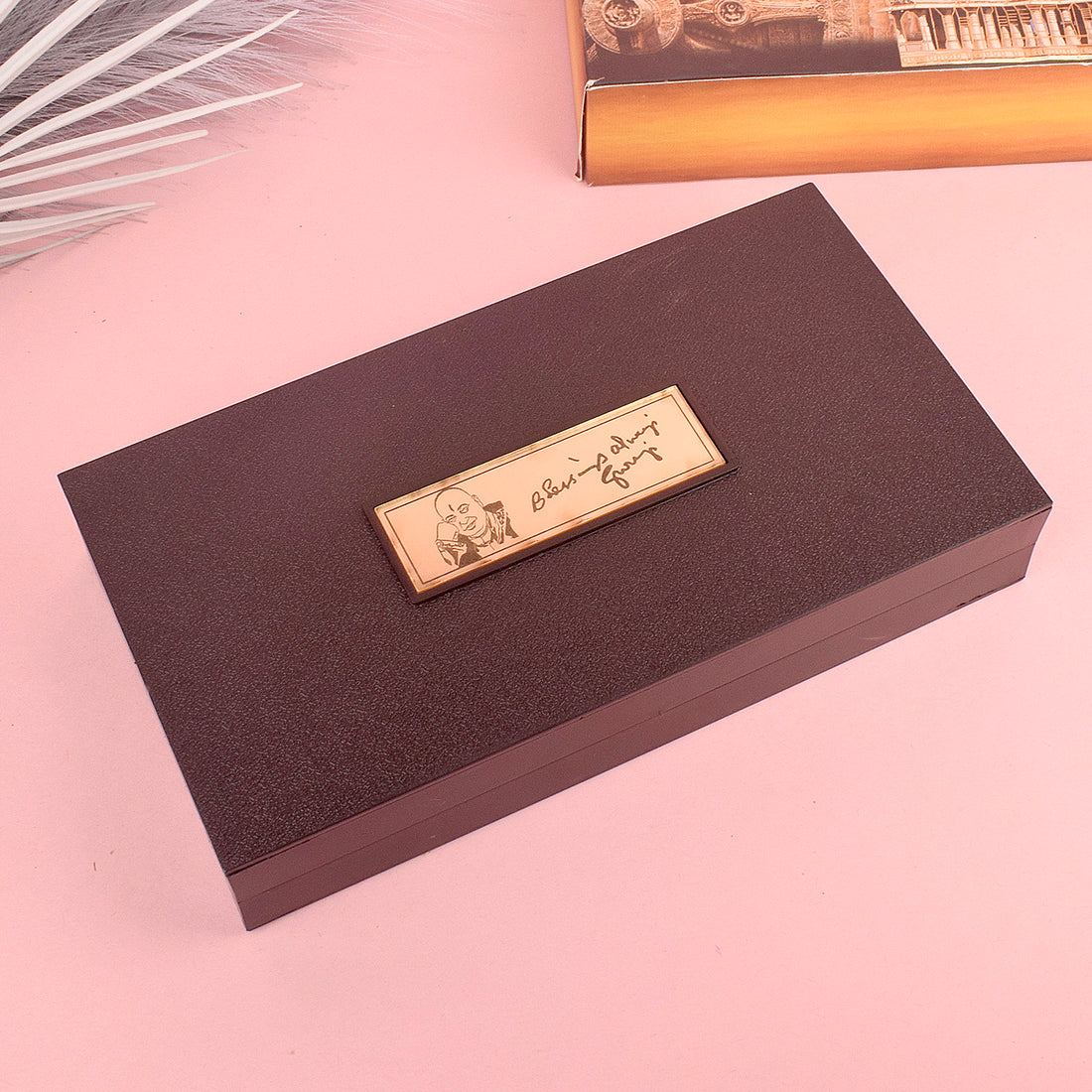 Gold Plated Guru Ji Sukrana Charan Paduka Box with Mahadev and Waheguru