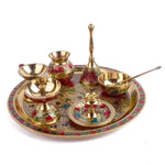 Ravishing 8 Pc Brass Puja Thali Set with Premium Velvet Box (10 Inch)