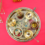 Ravishing 8 Pc Brass Puja Thali Set with Premium Velvet Box (10 Inch)