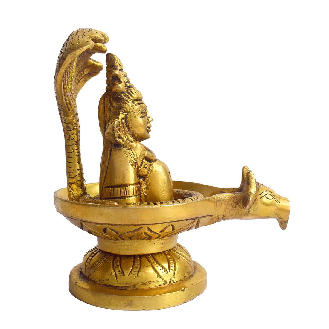 4.7 Inch Brass Shivalingam and Sheshnag Figurine