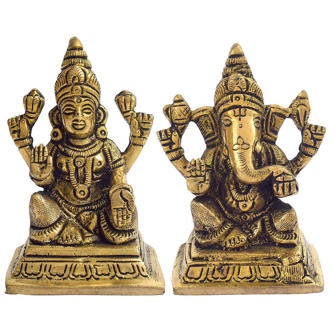 3.4 Inch Sacred Brass Laxmi Ganesh Idol