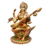 36 Inch Premium Goddess Saraswati Brass Idol – Antique Gold Finish
