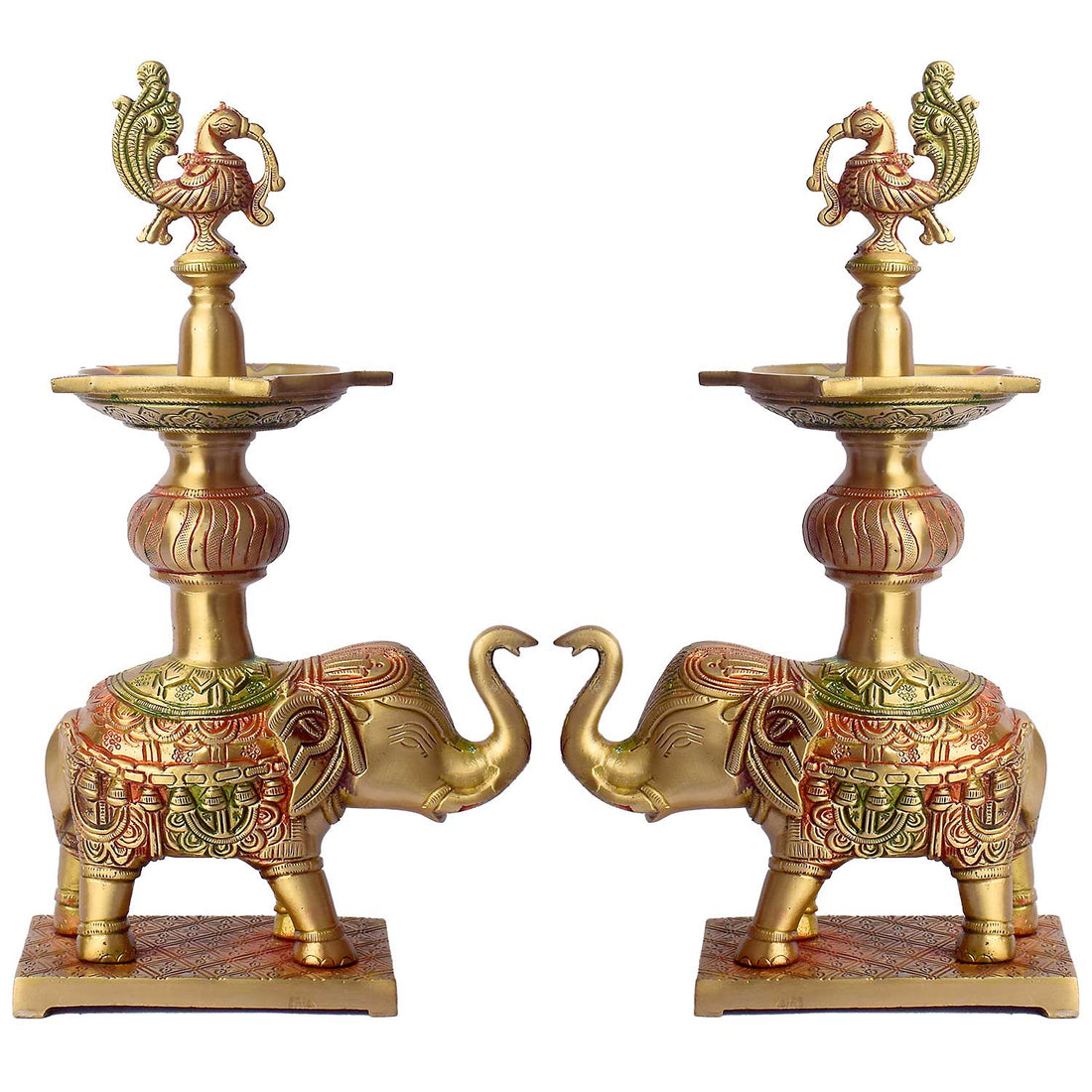 12.2 Inch Brass Elephant Diya Stand for Pooja Home Temple Décor