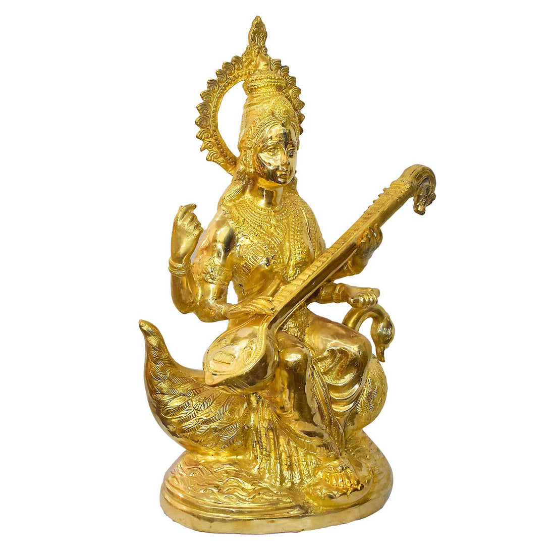 29 Inch Goddess Saraswati Brass Murti – Divine Goddess of Wisdom & Arts