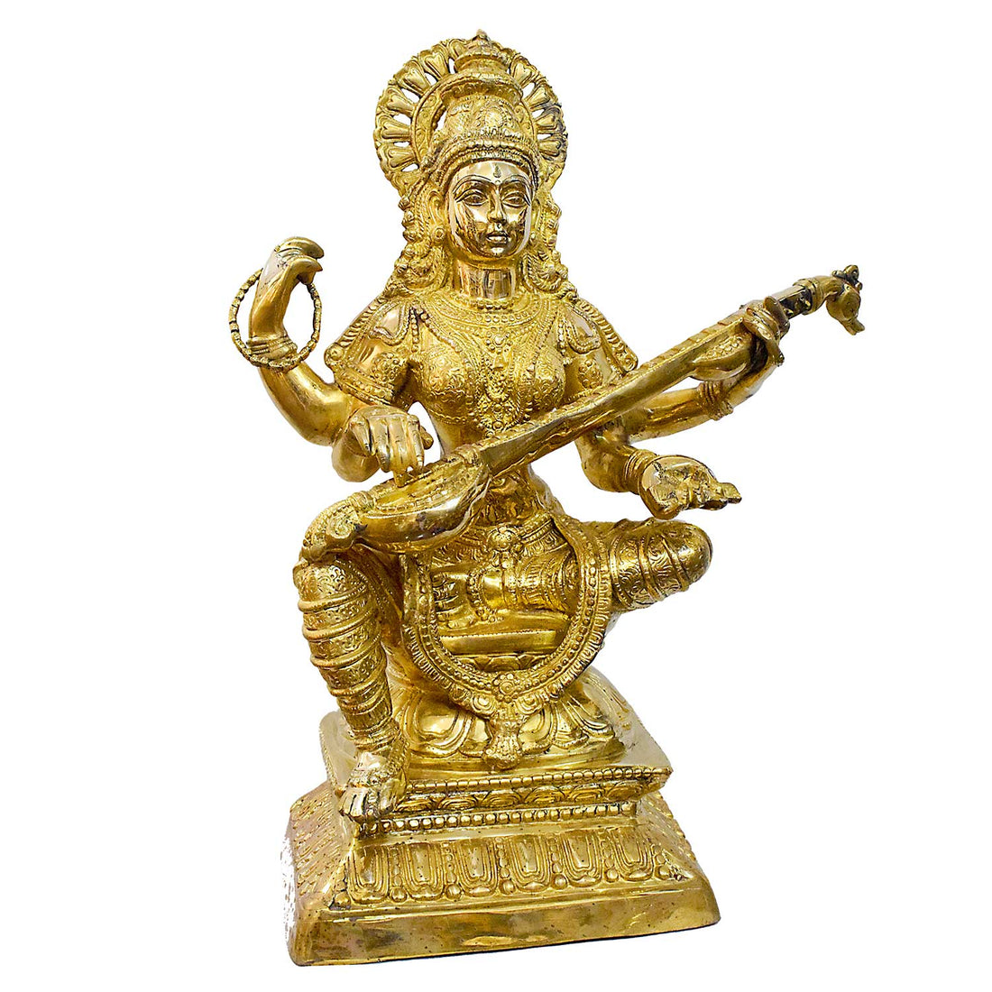 29 Inch Veena Saraswati Brass Murti – Goddess of Wisdom & Music