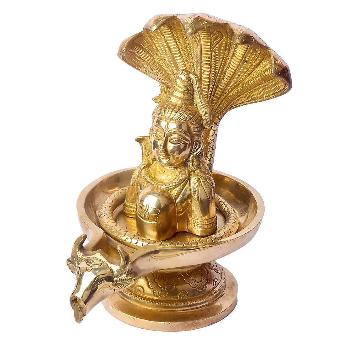 8.3 Inch Handcrafted Brass Shivalingam featuring Naga hood and Nandi
