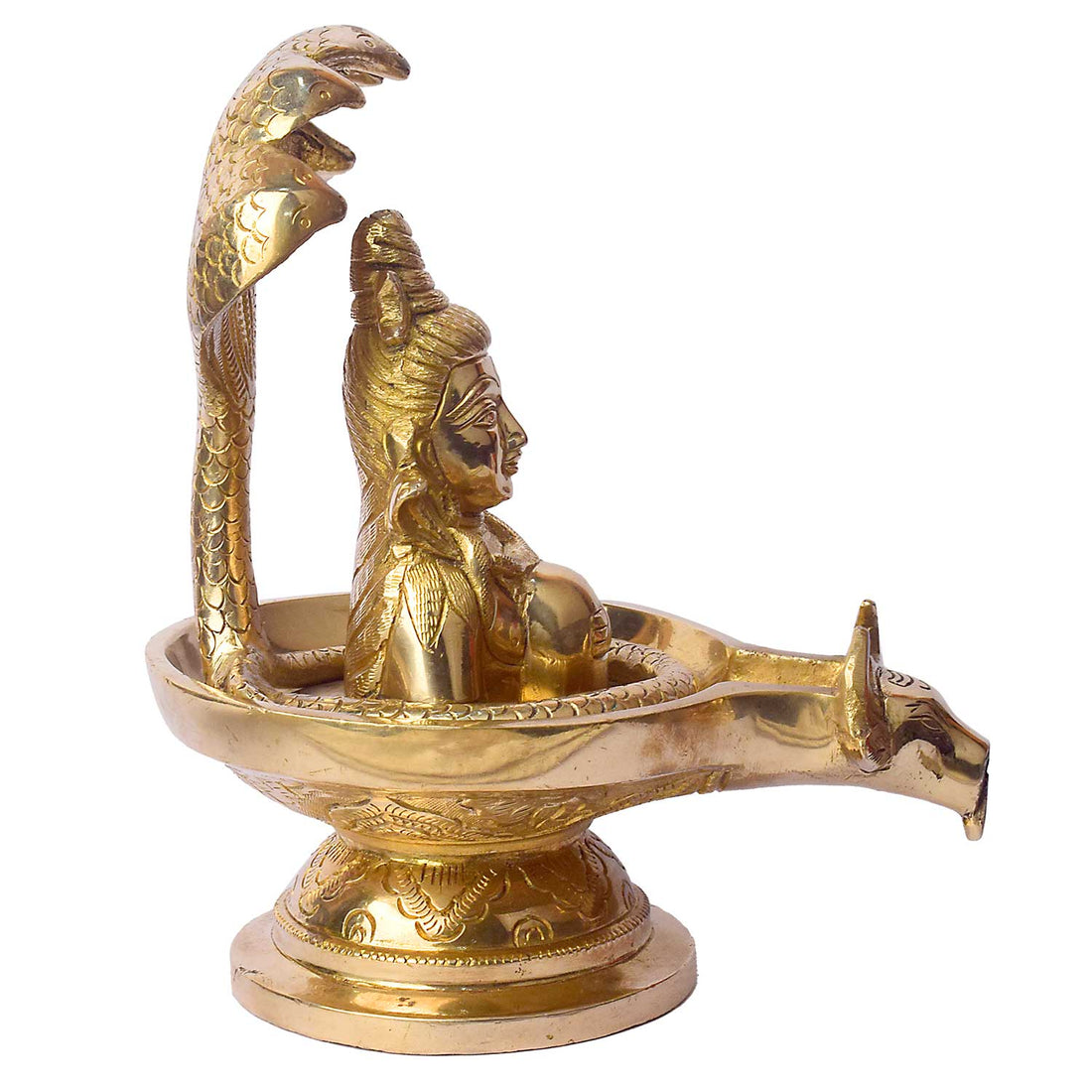 8.3 Inch Handcrafted Brass Shivalingam featuring Naga hood and Nandi