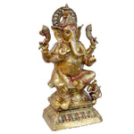 30 Inch Brass Seated Ganpati Idol with Glossy Finish | Best VIP Temple Gift