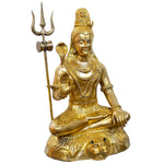 31 Inch Large Brass Shiv Seated Idol with Trishul & Damaru