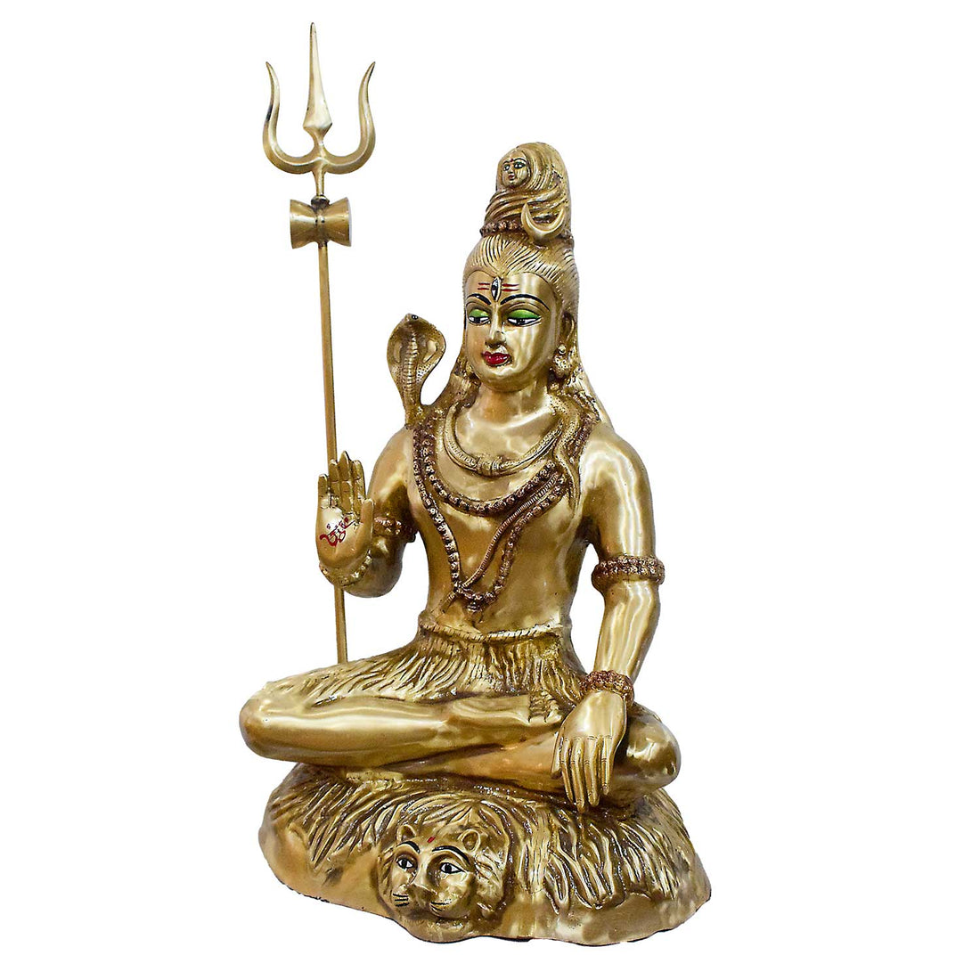 31 Inch Large Brass Lord Shiva Statue - Seated Idol with Trishul & Snake