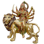 26 Inch Powerful Brass Durga Riding Lion Statue