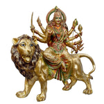 26 Inch Powerful Brass Durga Riding Lion Statue