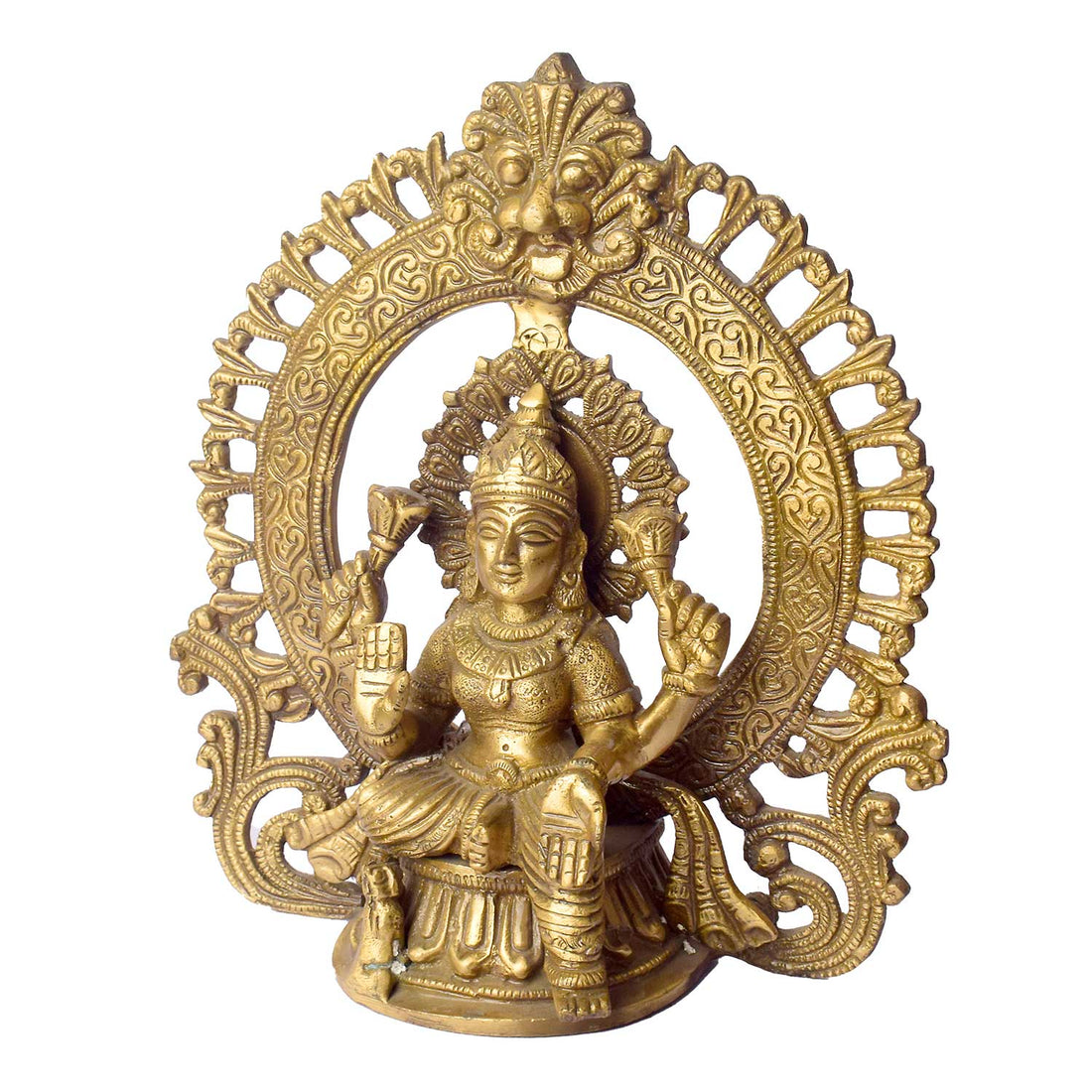 8.7 Inch Exquisite Pure Brass Goddess Lakshmi with Prabhaval Idol