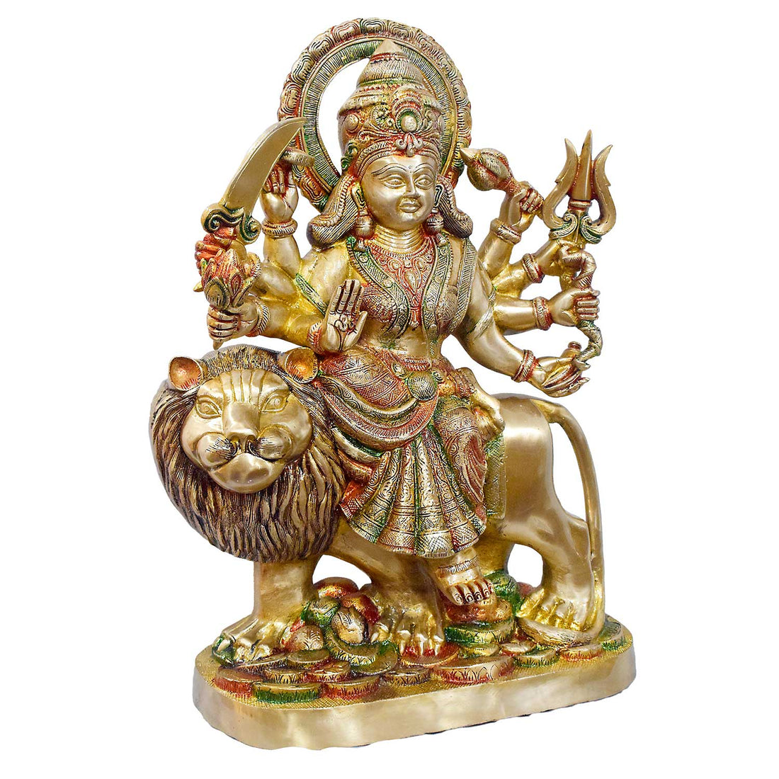 25.19 Inch Brass Durga Statue Seated on Lion