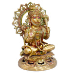 17 Inch Seated Brass Hanuman on Lotus Throne