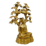 35 Inch Brass Meditating Buddha Under Turtle & Bird Tree Statue